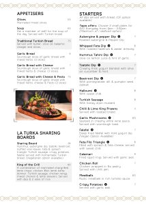 À la carte Menu – LA TURKA BISTRO